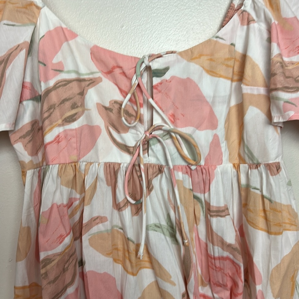 Abercrombie & Fitch Floral Poplin Keyhole Babydoll Tie Puff Sleeve Mini Dress - Picture 7 of 13